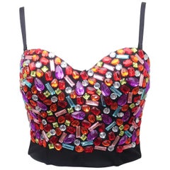 Colorful Jeweled Black Bustier Corset Top