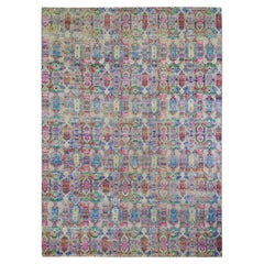 Buntes Schmuckdesign Sari Seide mit strukturierter Wolle, handgeknüpfter Teppich 9'8"x14'