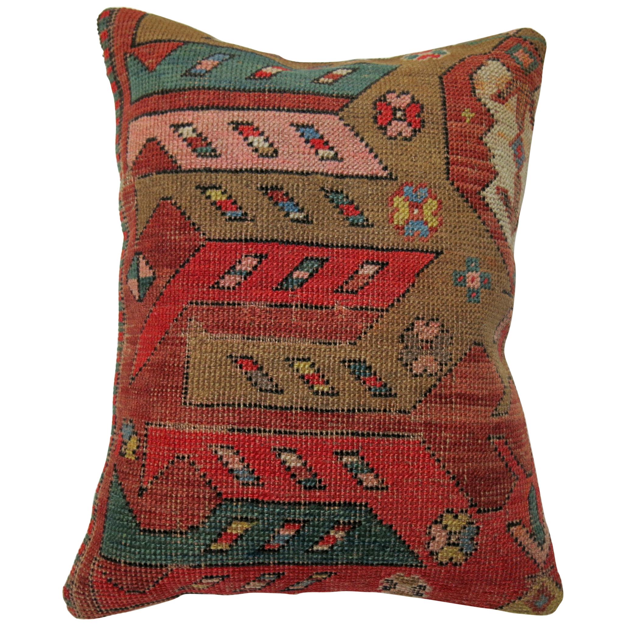 Colorful Antique Karabagh Rug Pillow For Sale