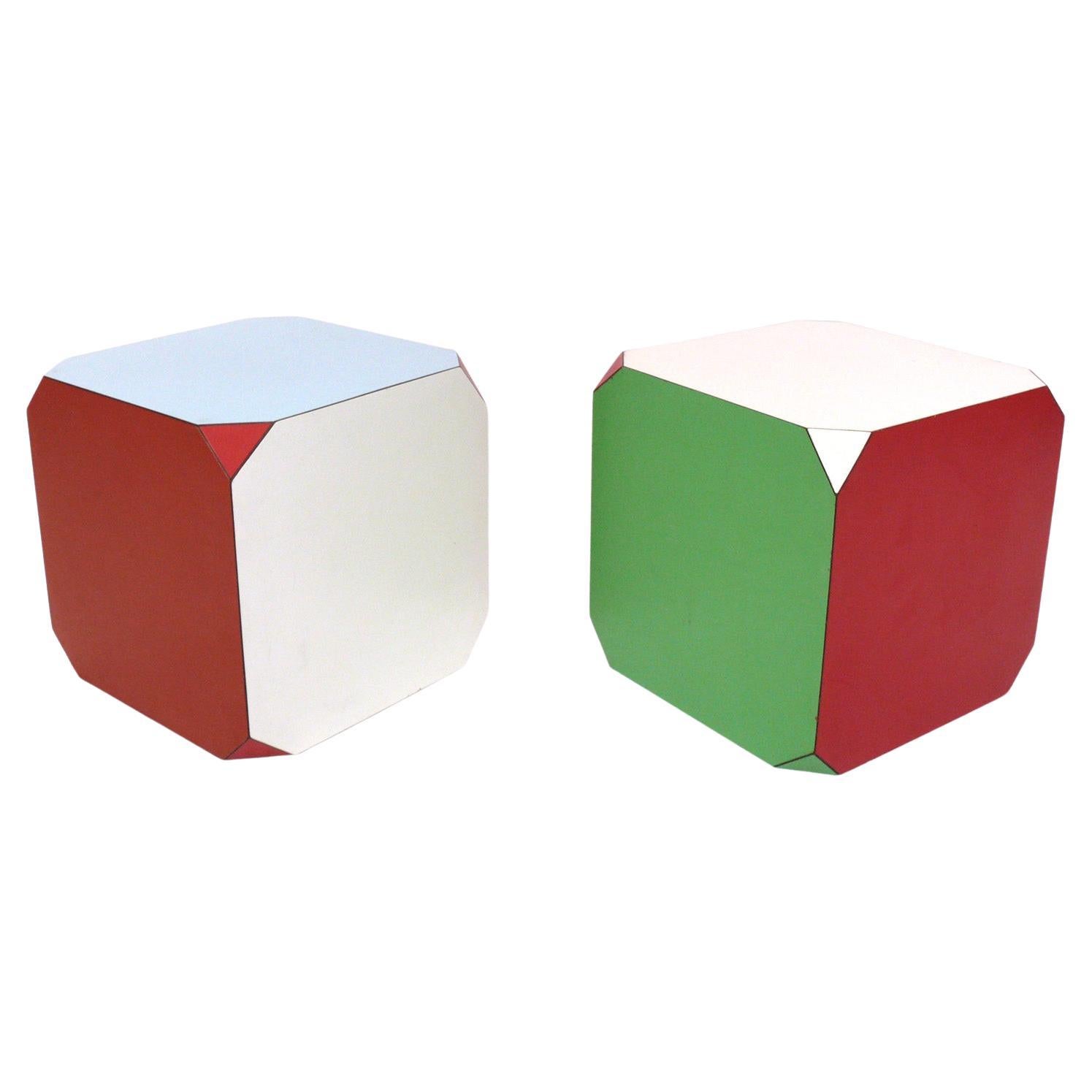 Colorful Laminate Cube End Tables Mid Century Modern Nightstands For Sale