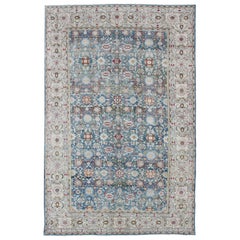 Colorful Large Antique Blue Gray Background Fine Persian Malayer Rug