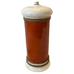 Colorful Large Midcentury Signed Italian Cylindrical Orange Ceramic Table Lamp