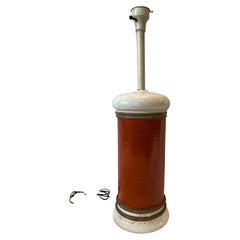 Vintage Colorful Large Midcentury Signed Italian Cylindrical Orange Ceramic Table Lamp