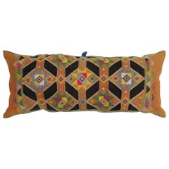 Colorful Large Vintage Hand Knotted Indian Textile Bolster Pillow