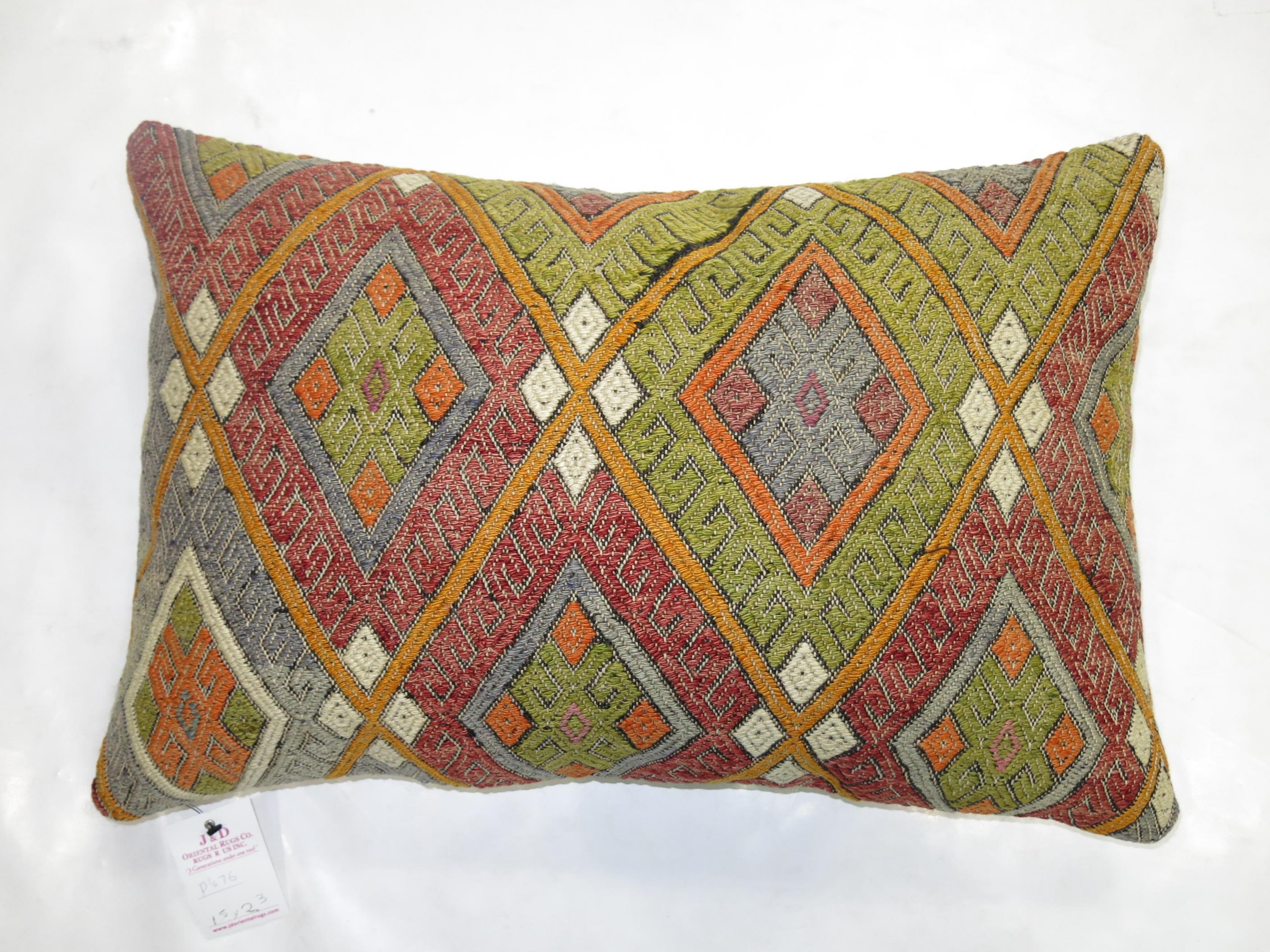 Mid-Century Modern Colorful Large Vintage Kilim Pillow