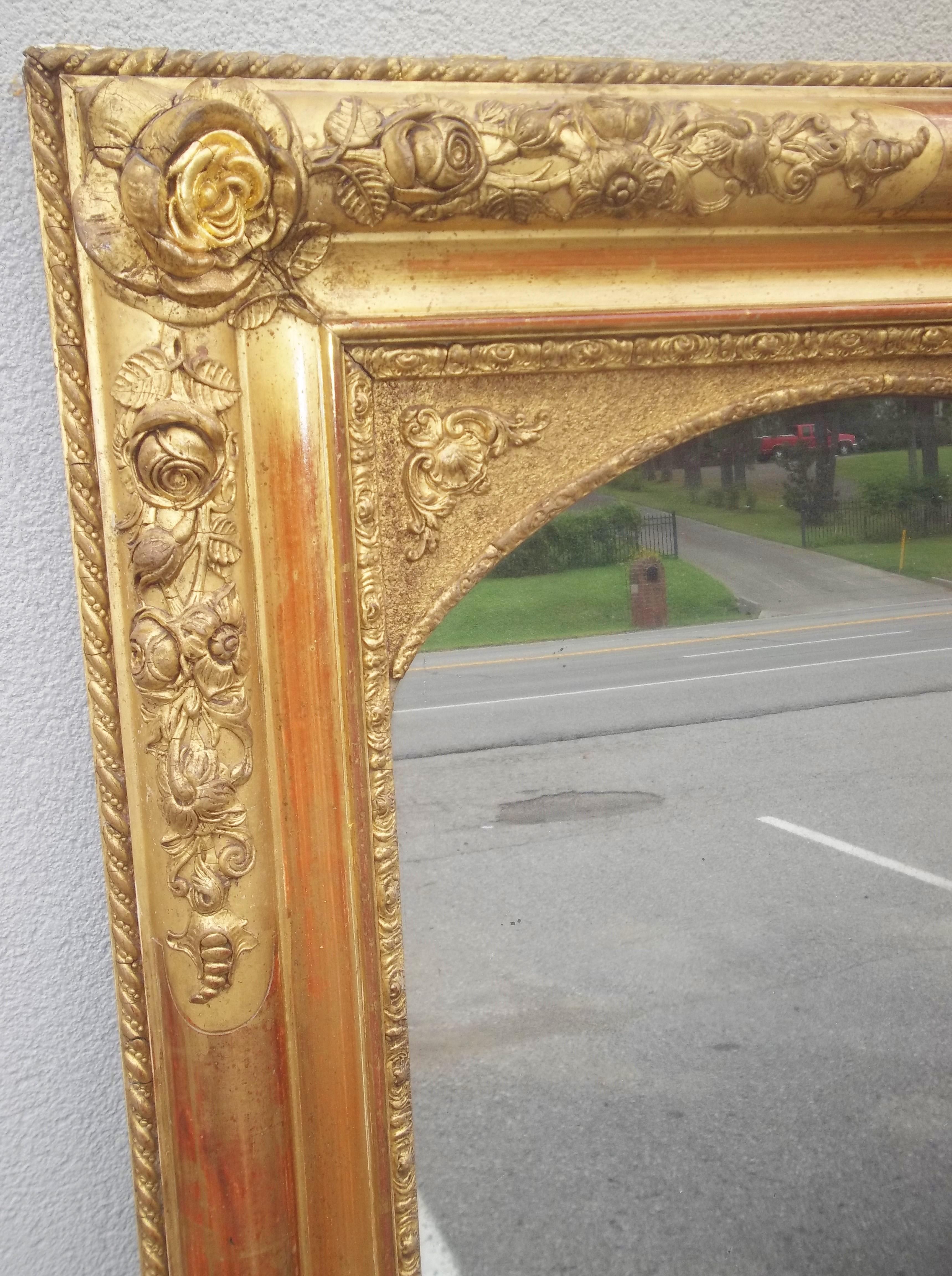 Colorful Lemon Giltwood Louis XVI Style Mirror With Floral Garlands  1