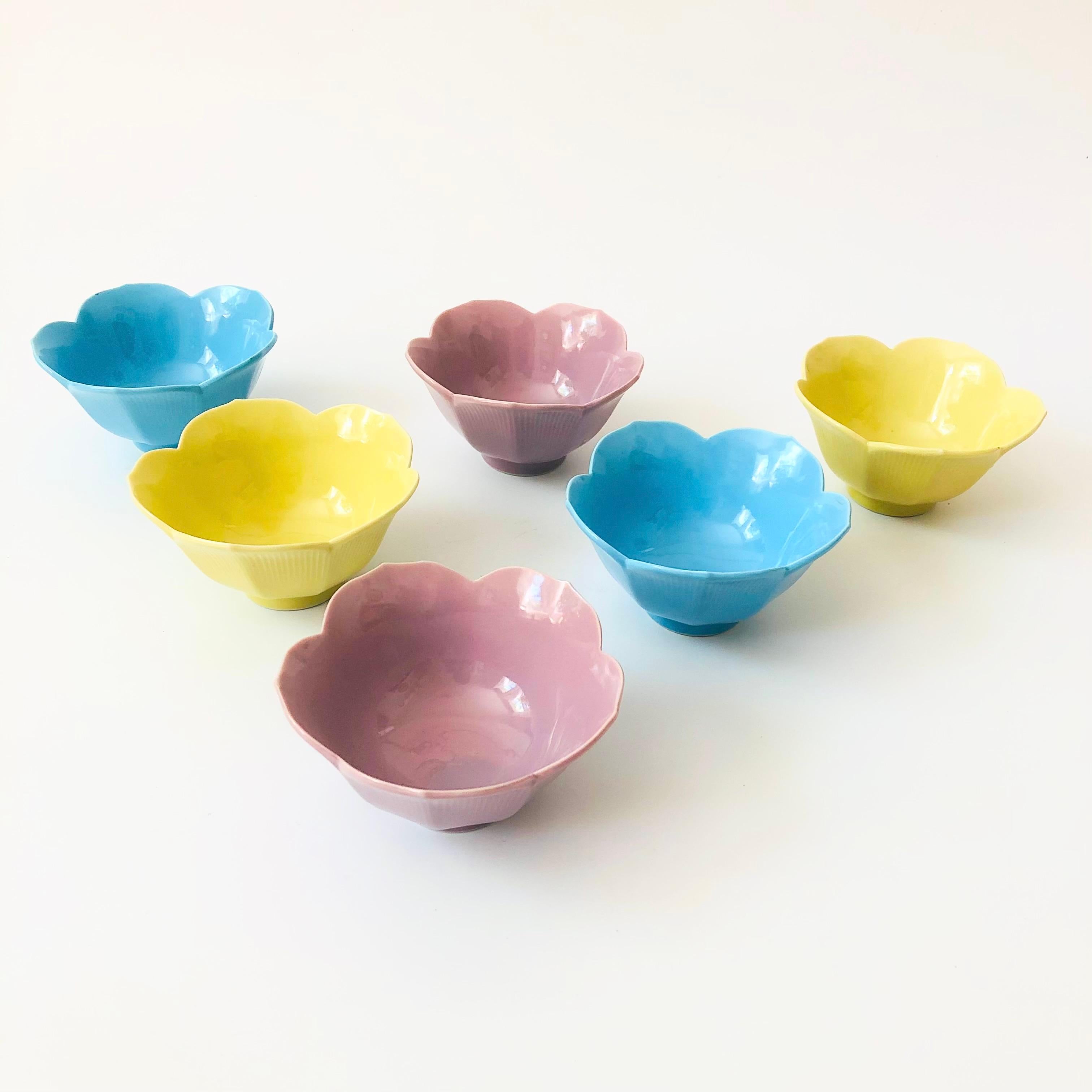 Ceramic Colorful Lotus Bowls - Set of 6 For Sale