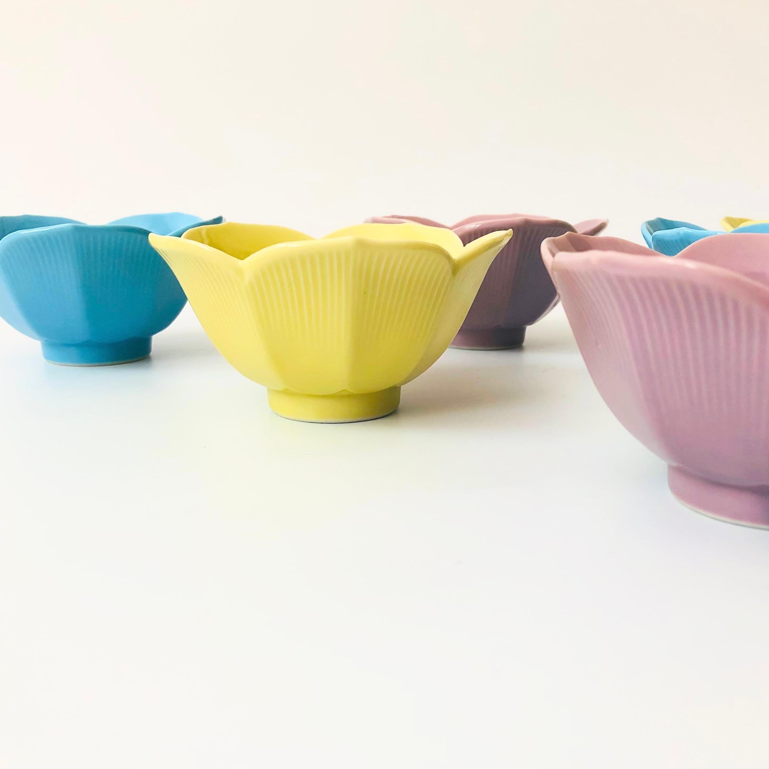 Colorful Lotus Bowls - Set of 6 For Sale 1