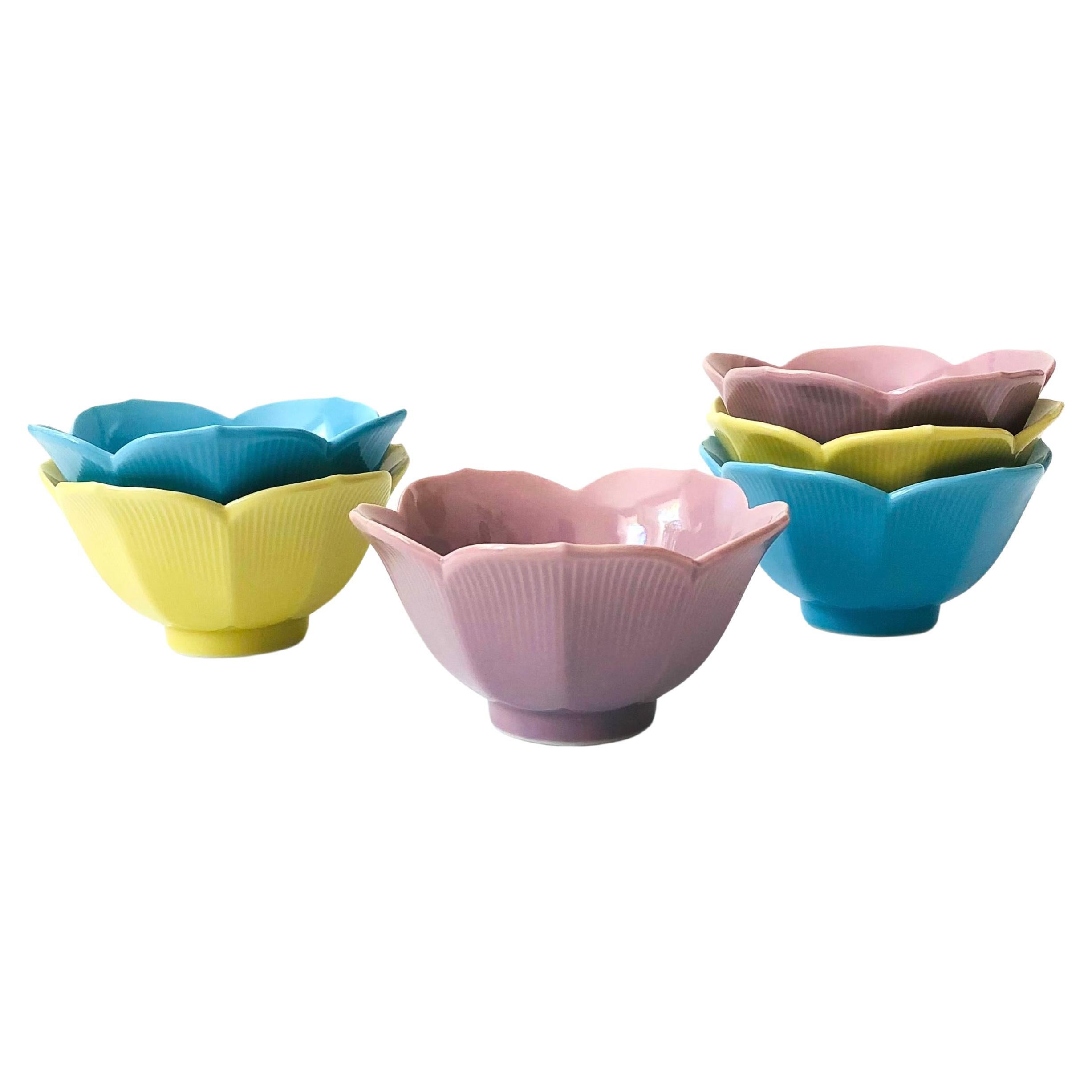 Colorful Lotus Bowls - Set of 6 For Sale