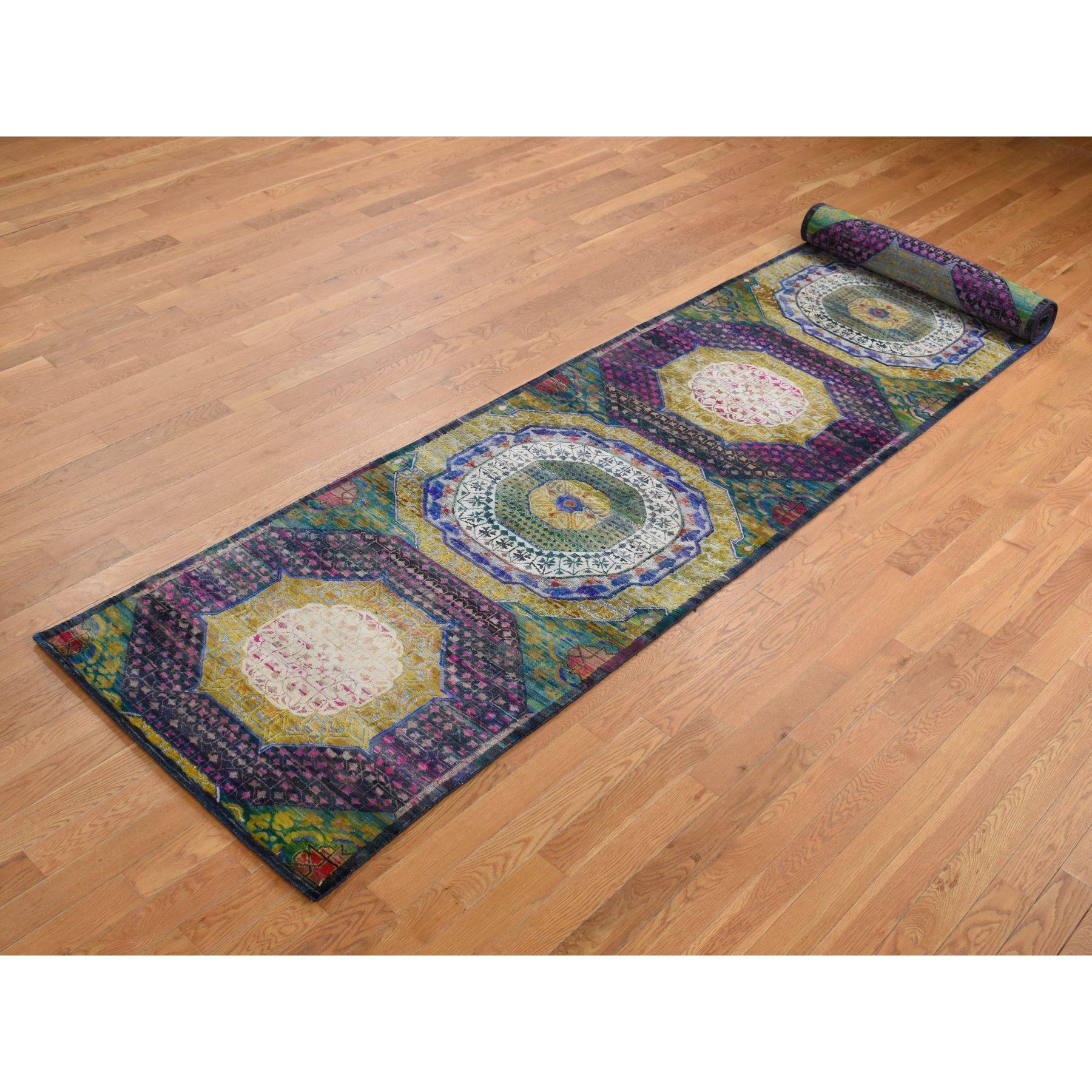 Médiéval Tapis coloré Sari en soie et laine noué à la main 3'1