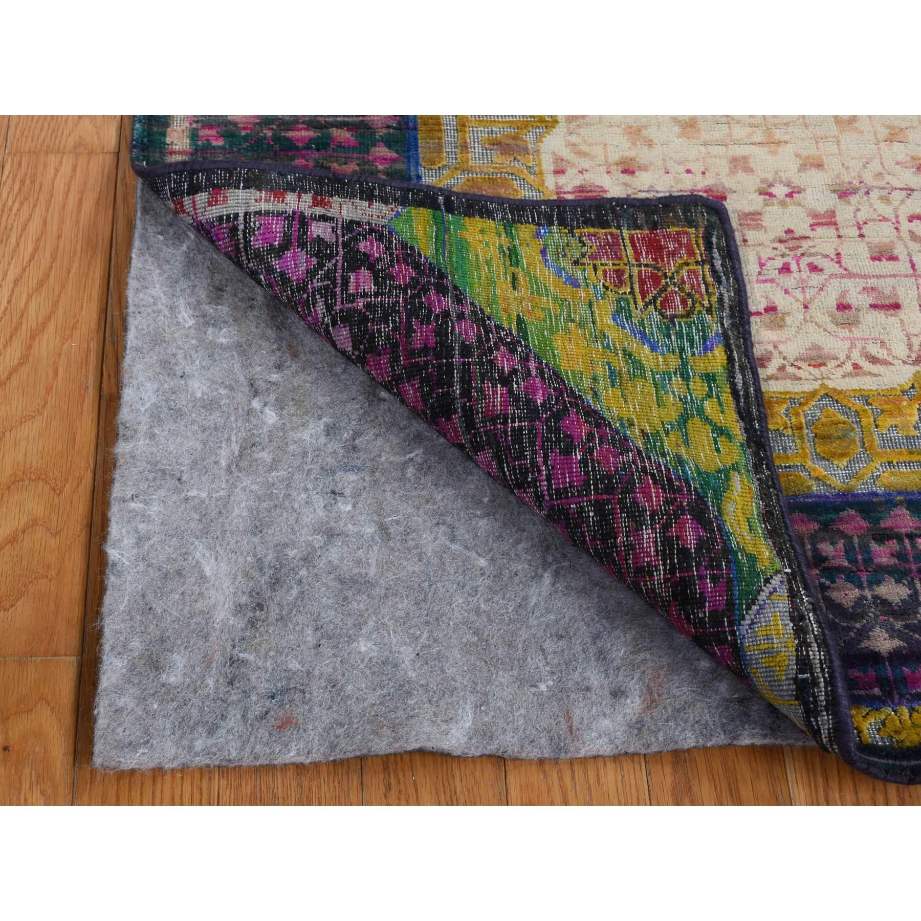 Indien Tapis coloré Sari en soie et laine noué à la main 3'1