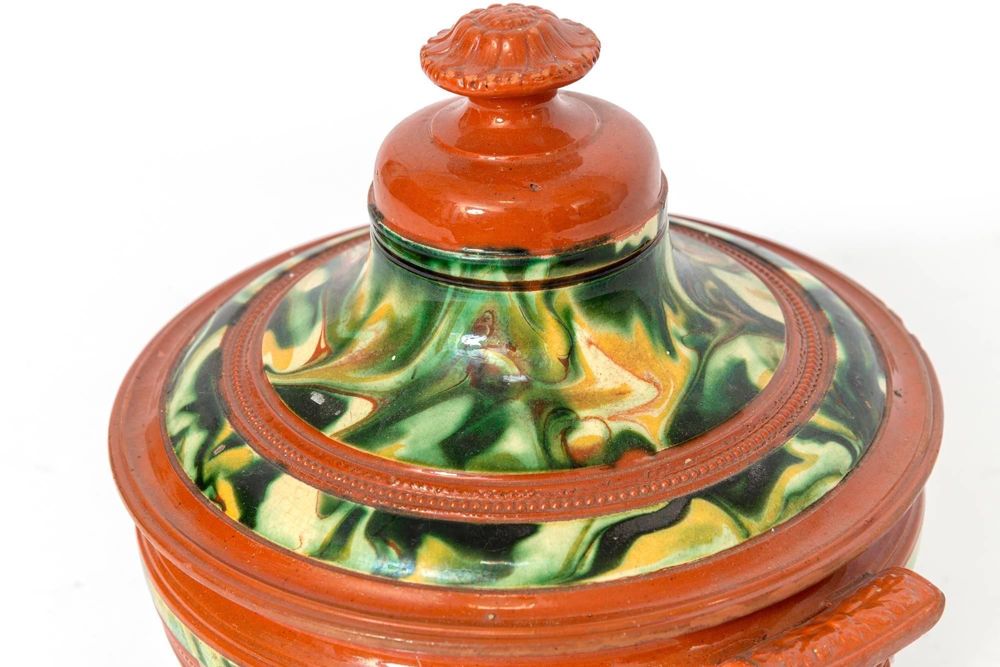 Glazed Colorful Marbled French Crockery Tureen