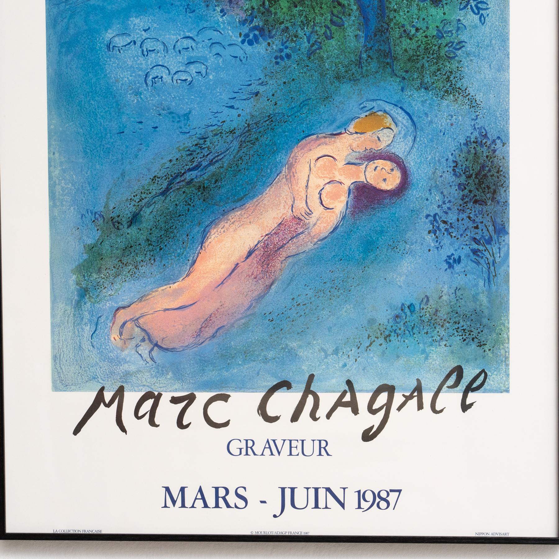 Buntes Marc Chagall-Poster: Gedruckt von Mourlot im Jahr 1987 im Zustand „Gut“ im Angebot in Barcelona, Barcelona