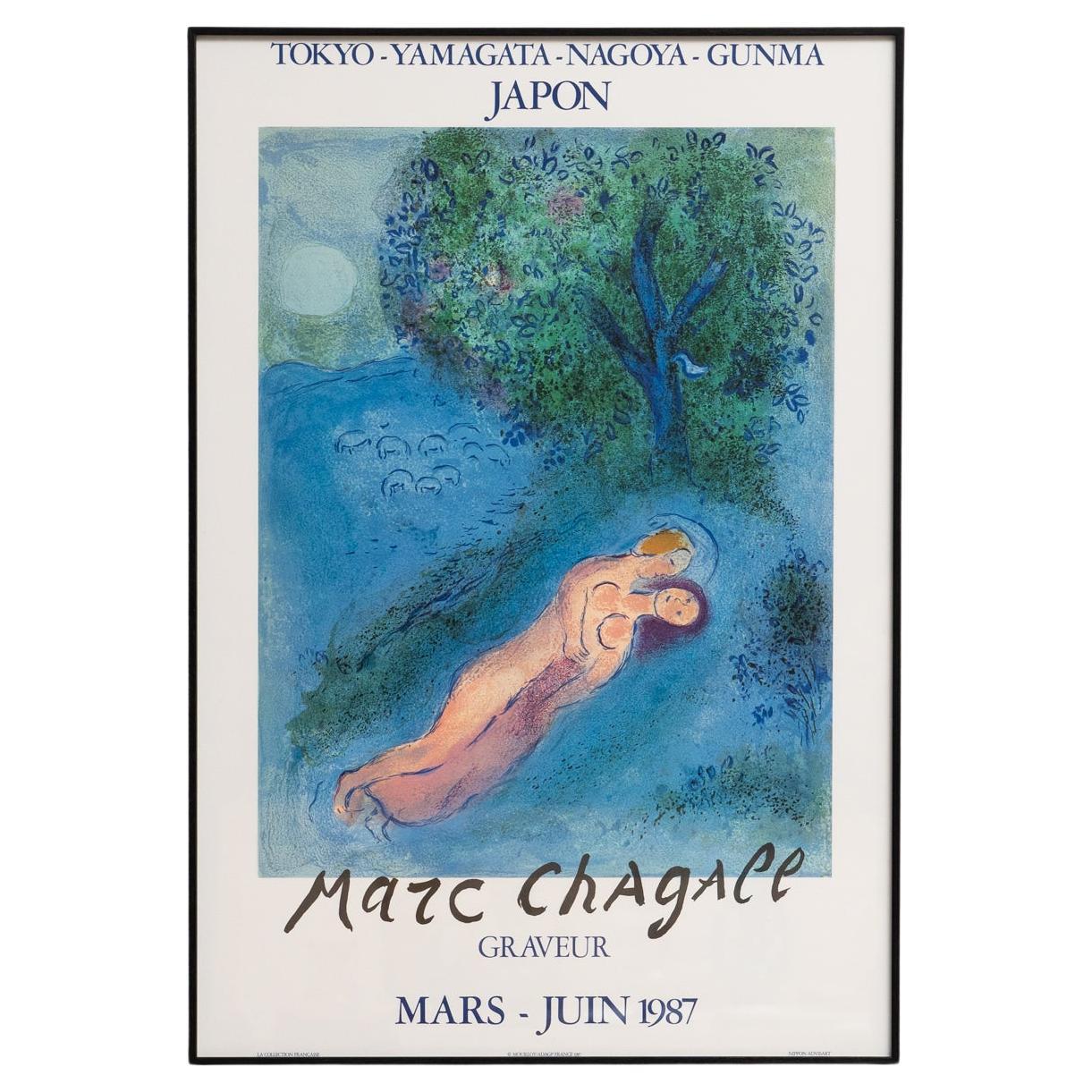Buntes Marc Chagall-Poster: Gedruckt von Mourlot im Jahr 1987