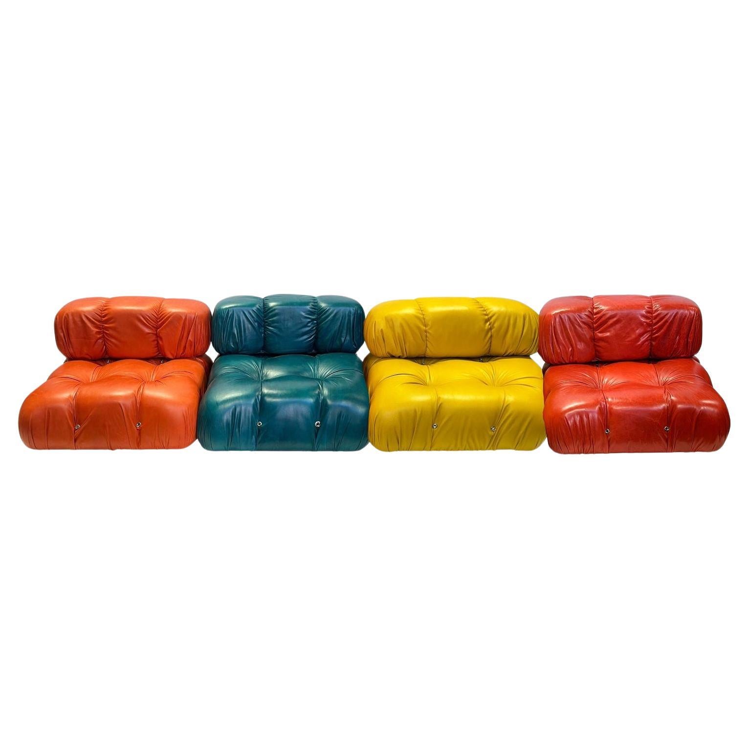 Colorful Mario Bellini Four -Seat Leather Sectional Sofa, 1970's For Sale