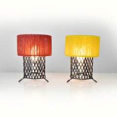 Lampes de chevet colorées de style Mathieu Matégot - Enroulées de fil et base en métal