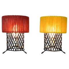 Lampade da comodino colorate in stile Mathieu Matégot - Avvolte in filo e con base in metallo