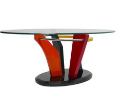 Colorful Memphis Style Oval Coffee Table with Black Marble Base, circa 1980