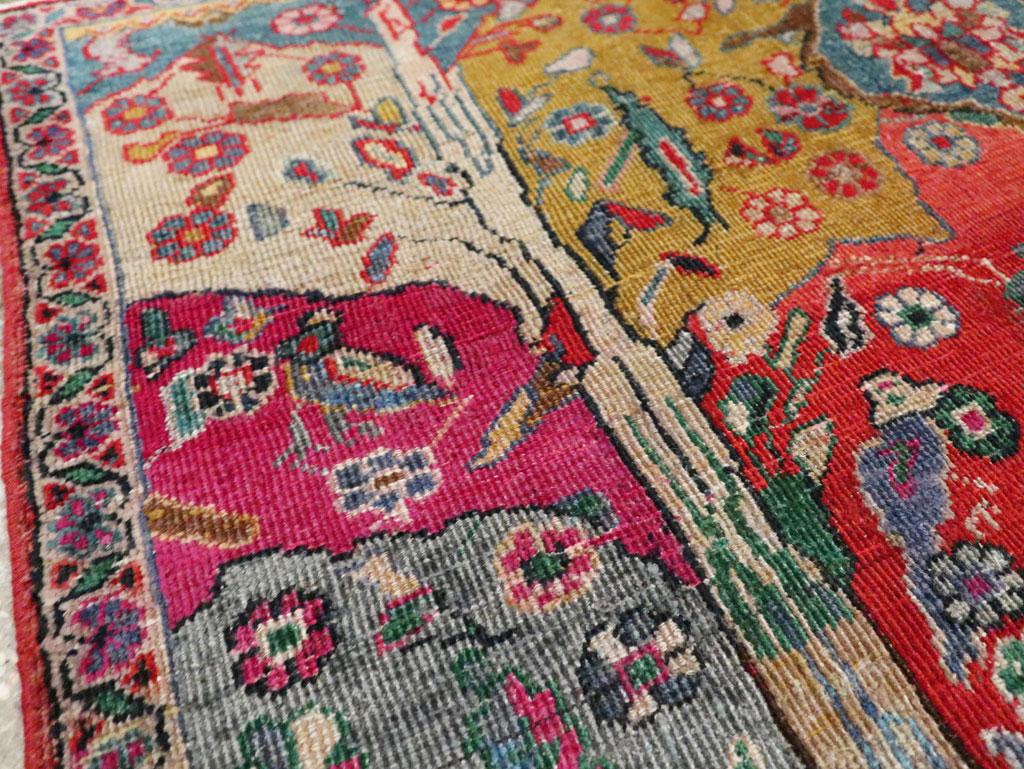 Hand-Knotted Colorful Mid-20th Century Handmade Persian Pictorial Tabriz Square Throw Rug For Sale