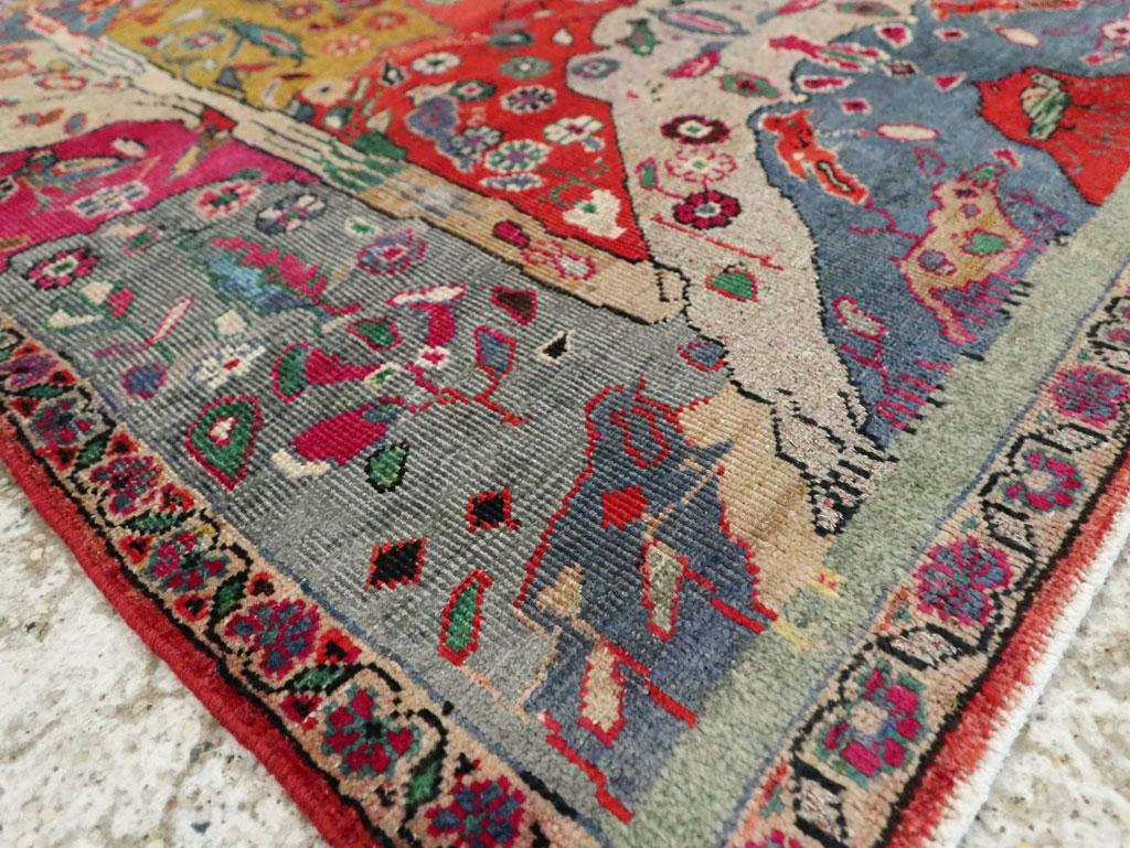 Wool Colorful Mid-20th Century Handmade Persian Pictorial Tabriz Square Throw Rug For Sale