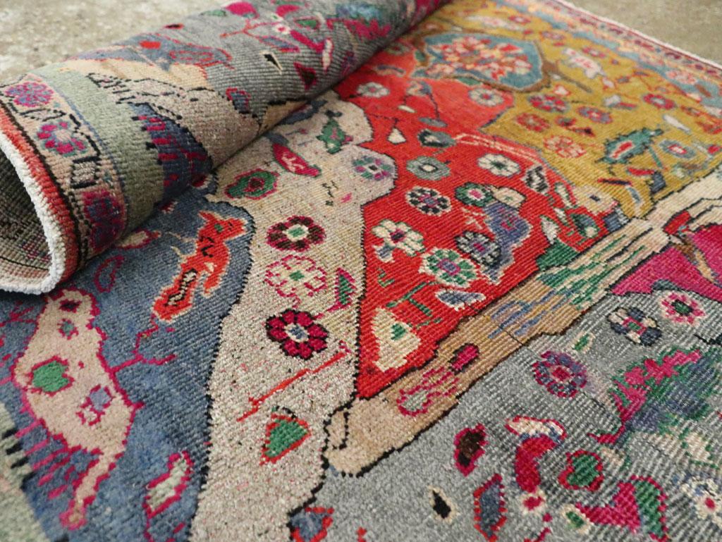 Colorful Mid-20th Century Handmade Persian Pictorial Tabriz Square Throw Rug For Sale 1