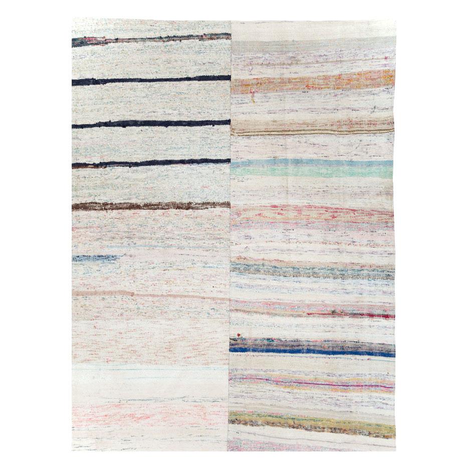 Modern Colorful Mid-20th Century Handmade Turkish Flat-Weave Kilim Room Size Carpet For Sale