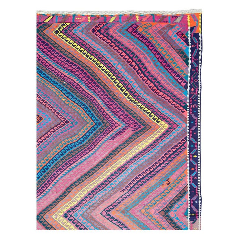 Colorful Mid20th Century Handmade Turkish FlatWeave Kilim Square Room