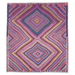 Tappeto colorato della metà del 20° secolo, fatto a mano, turco a trama piatta & Kilim quadrato per stanza