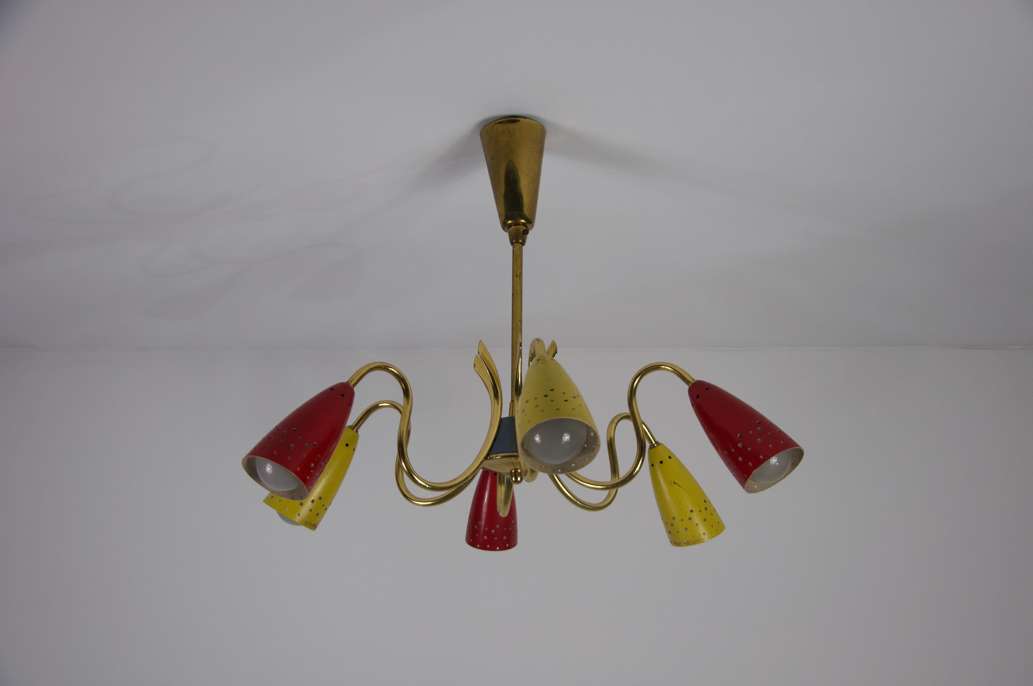 Métal Lustre spoutnik à 6 branches en laiton, années 1950 en vente