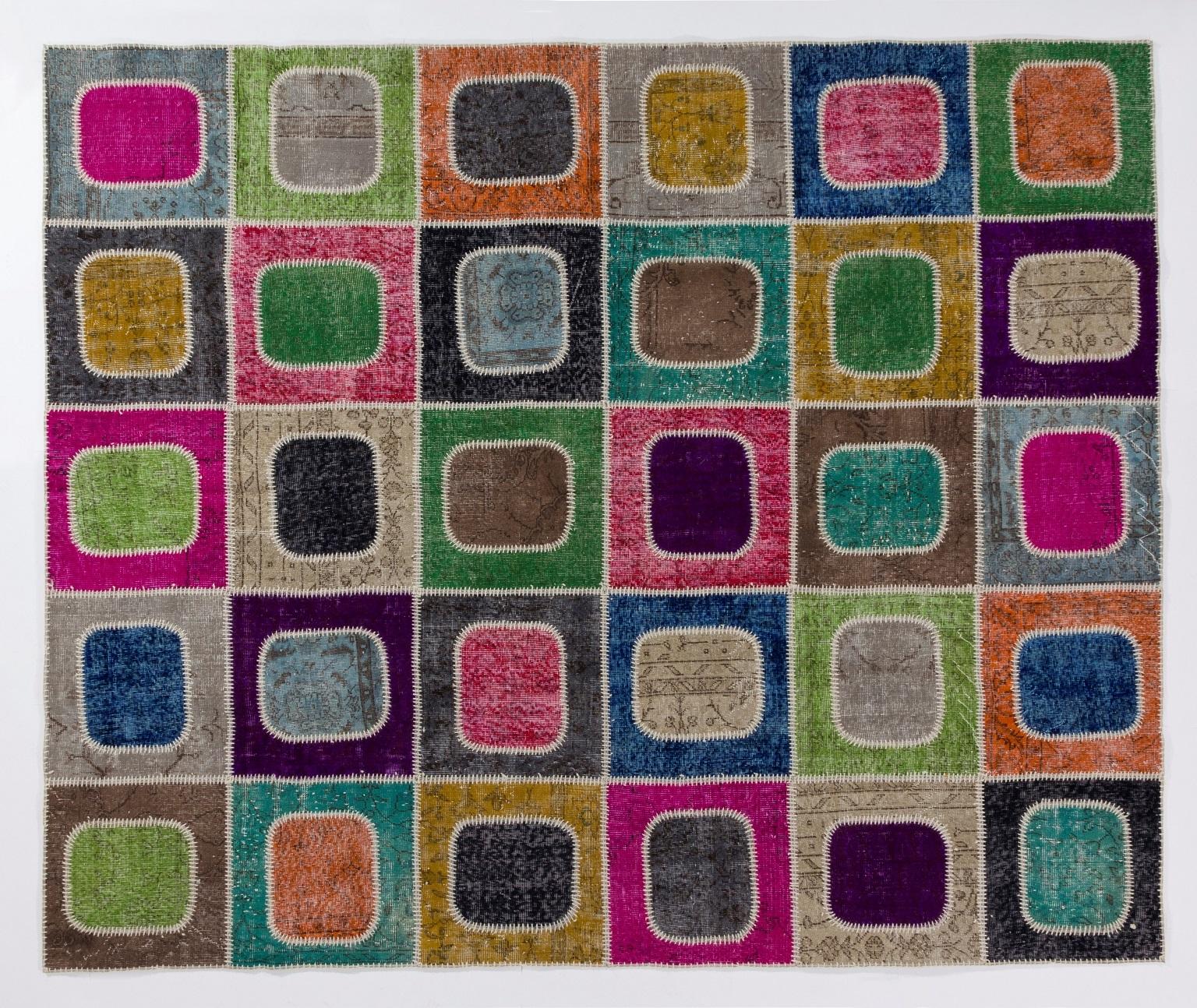 Colorful Vibrant Handmade Geometric Patchwork Rug, Custom Options Available In Excellent Condition For Sale In Philadelphia, PA