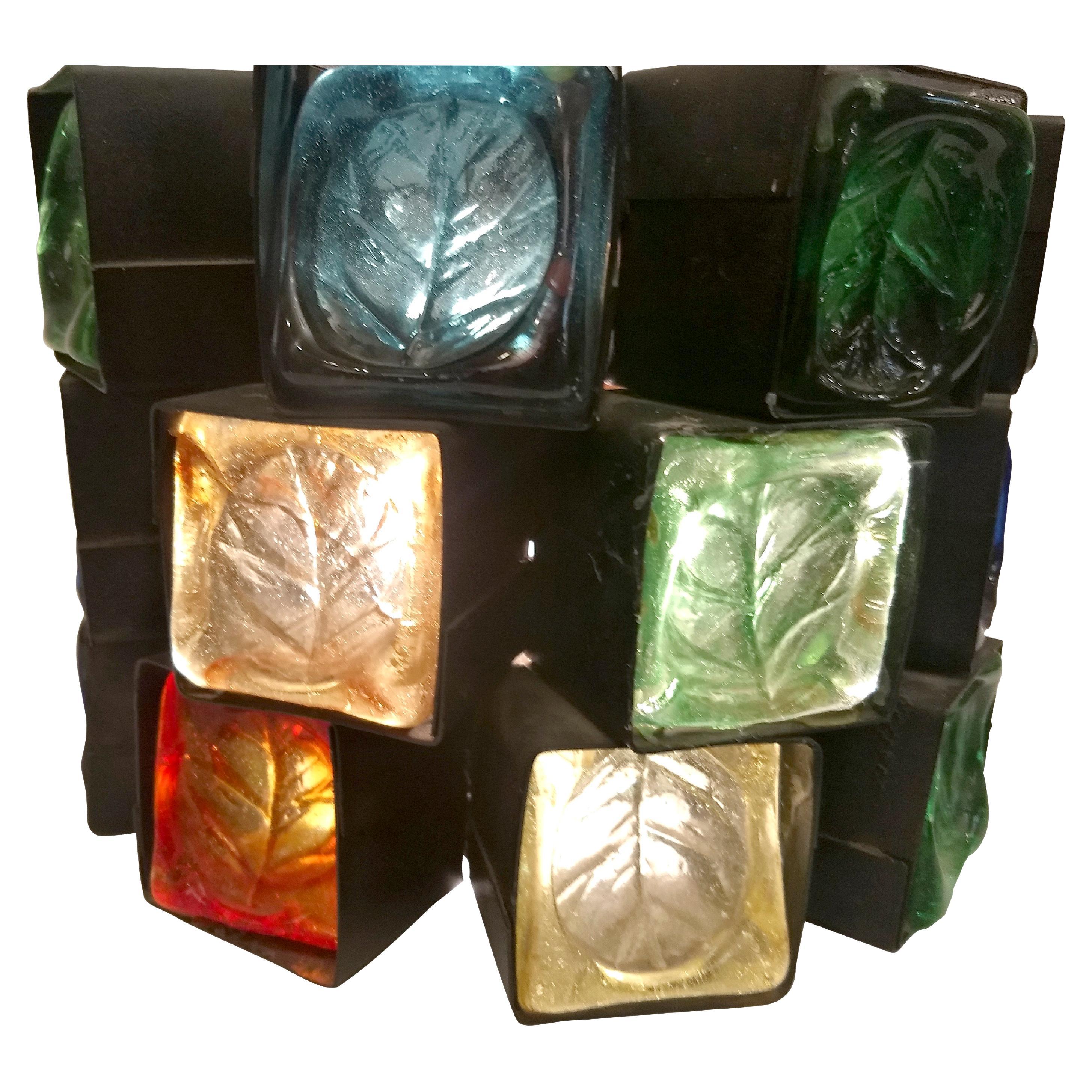 Beautiful pendant chandelier with a wrought iron structure painted black with 24 hand-made glass pieces in assorted colors, for one bulb, hangs by a chain. Extremely bright, decorative, and colorful has been designed by Felipe Delfinger and