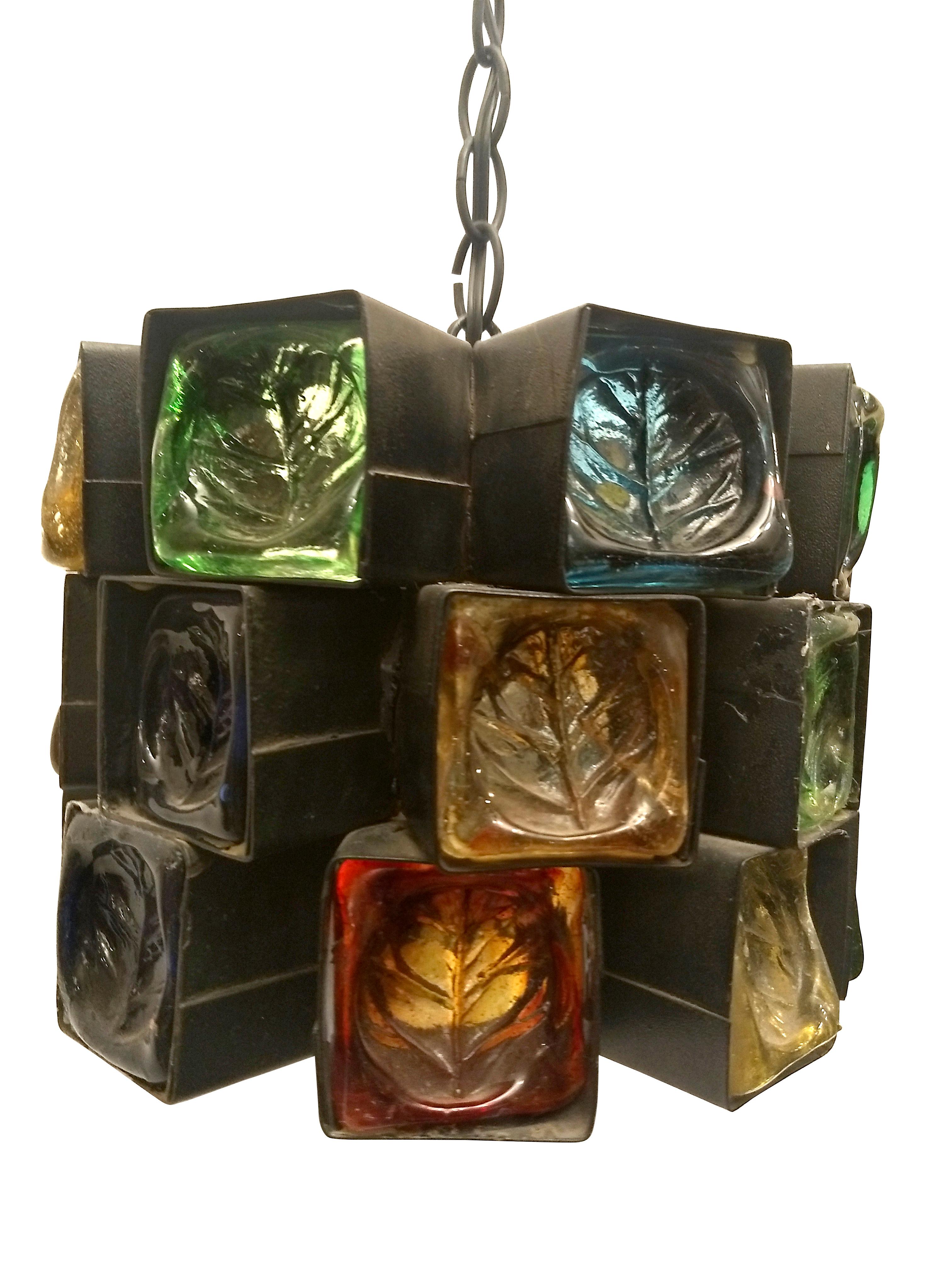 Metalwork Colorful Mid Century Mexican Pendant Chandelier by Felipe Delfinger 
