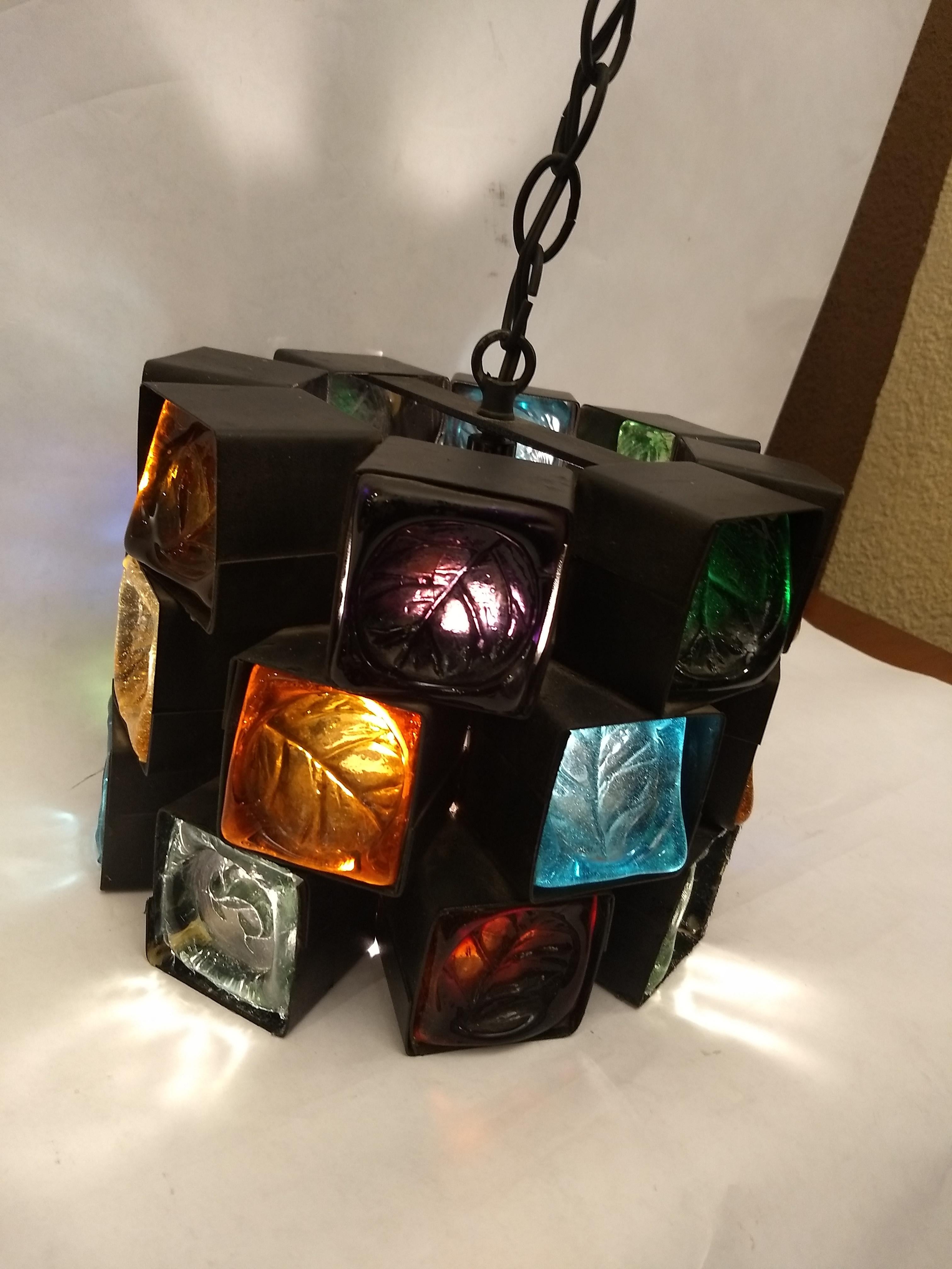 Colorful Mid Century Mexican Pendant Chandelier by Felipe Delfinger 