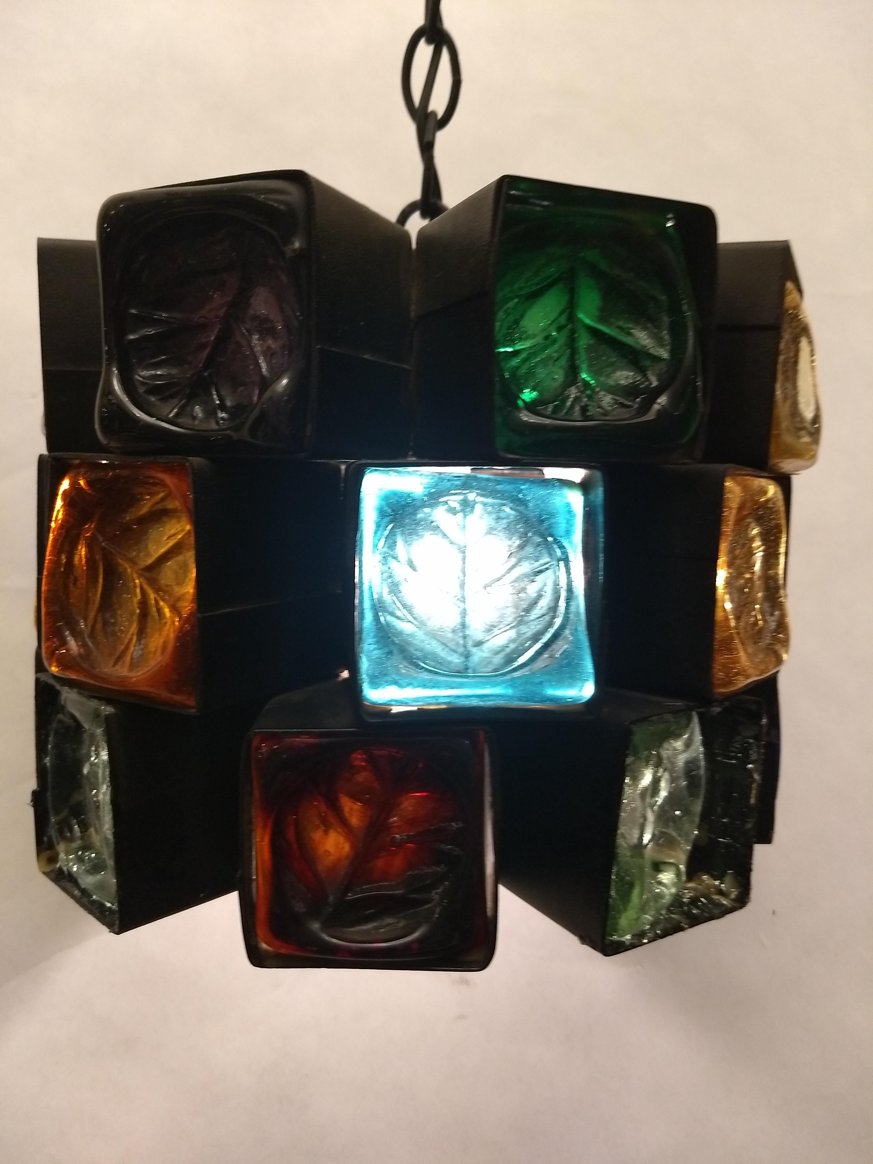 Blown Glass Colorful Mid Century Mexican Pendant Chandelier by Felipe Delfinger 