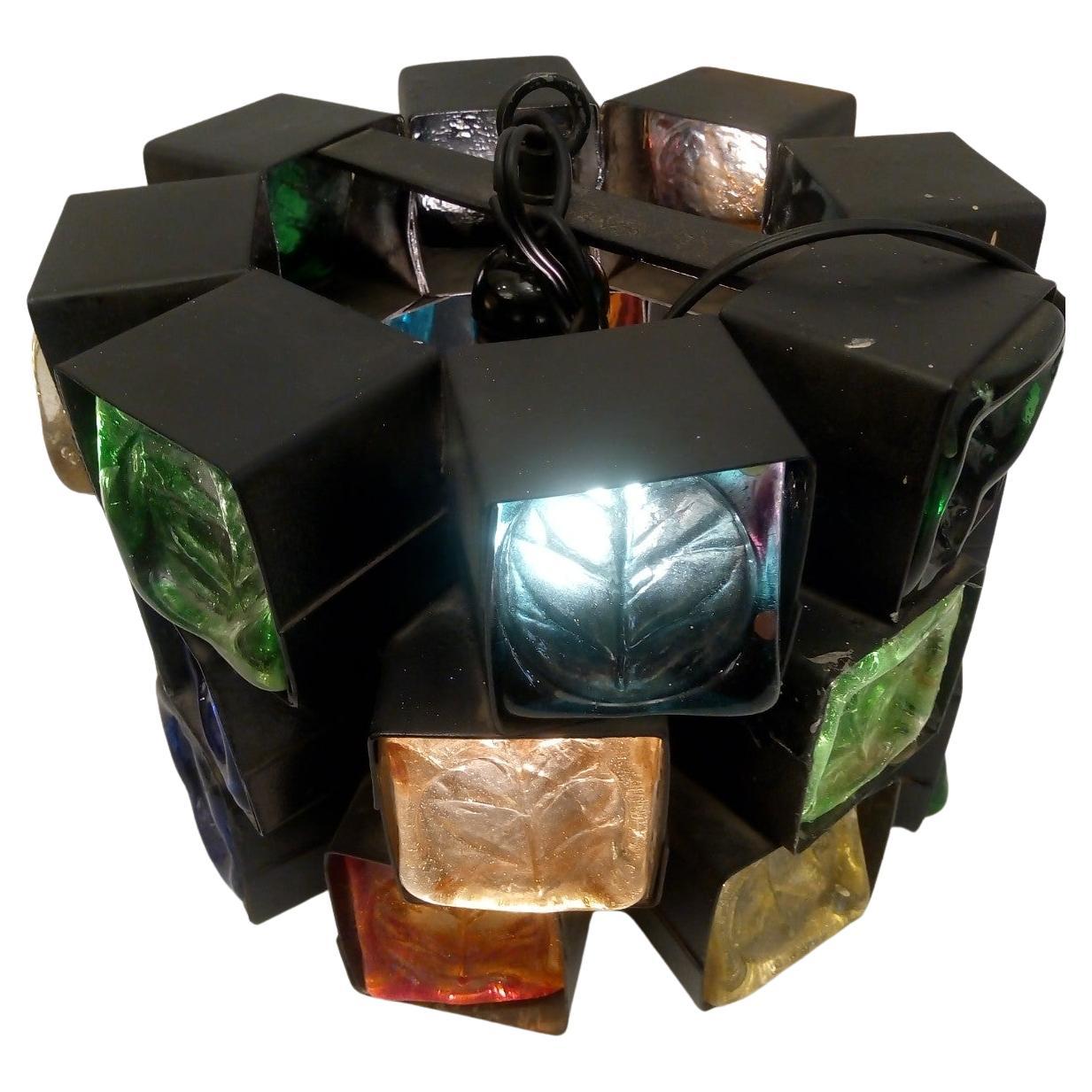 Colorful Mid Century Mexican Pendant Chandelier by Felipe Delfinger "Feders" For Sale