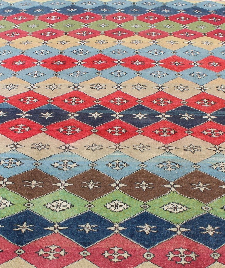 Colorful MidCentury Modern Rug Turkish Modern Design For Sale at 1stDibs