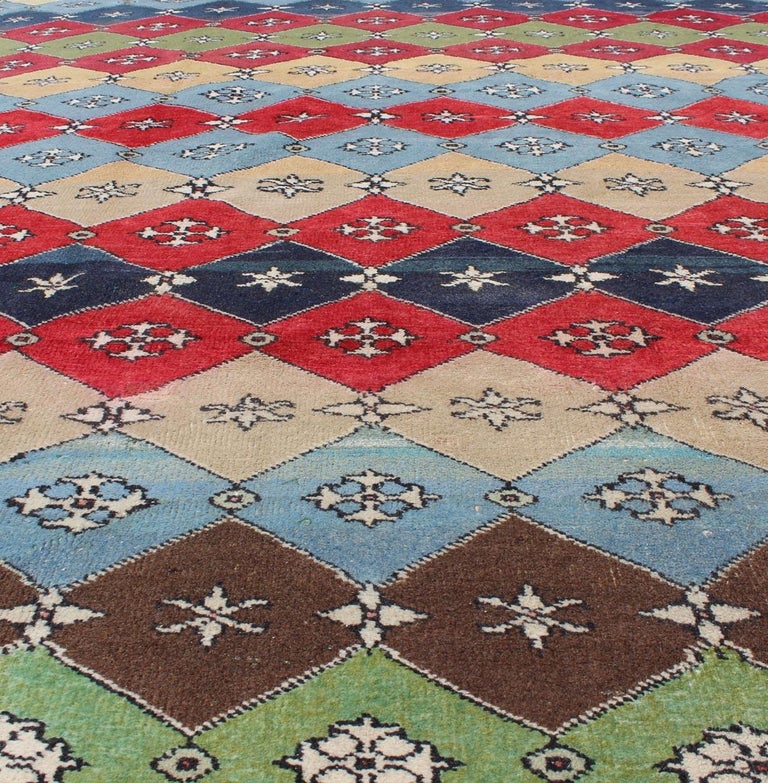 Colorful Mid-Century Modern Rug Turkish Modern Design For Sale at 1stDibs
