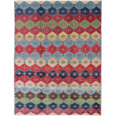 Vintage Colorful Mid-Century Modern Rug Turkish Modern Design 