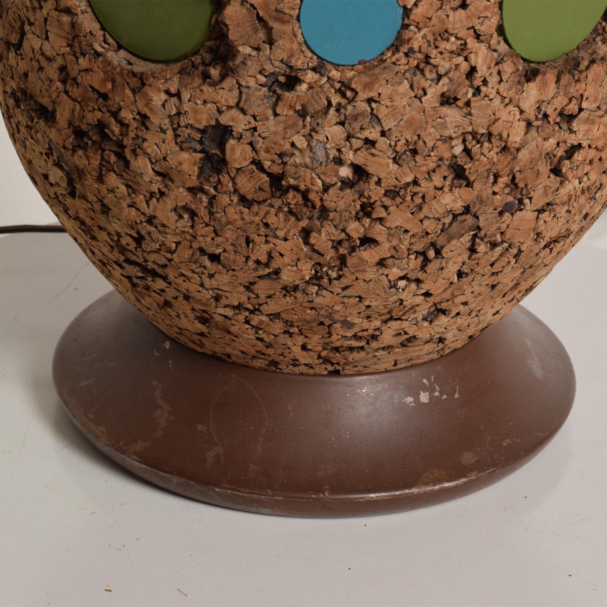 1960s Modern Cork Table Lamp Blue & Green Tiles  In Fair Condition In Chula Vista, CA