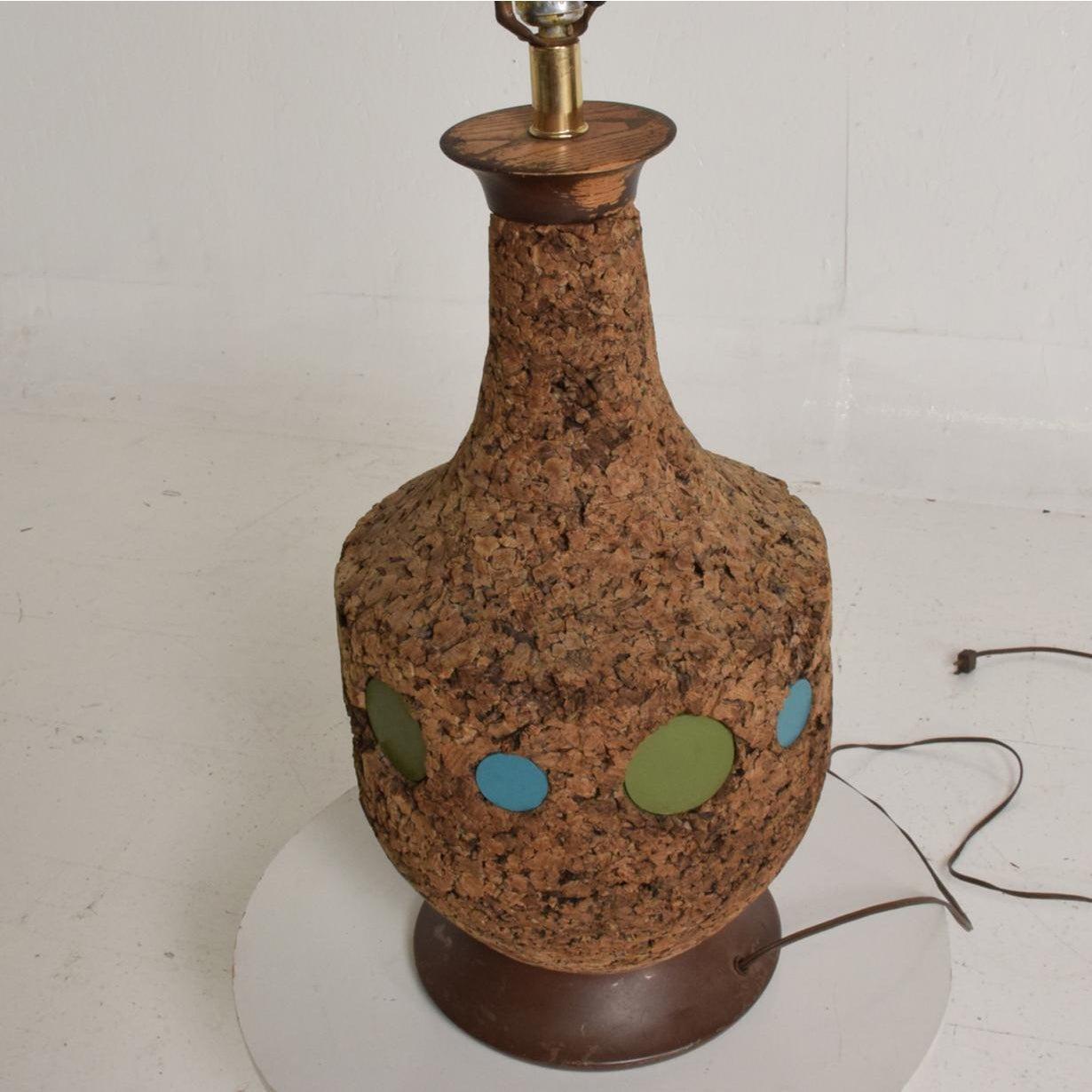 Metal 1960s Modern Cork Table Lamp Blue & Green Tiles 