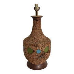 1960s Modern Cork Table Lamp Blue & Green Tiles