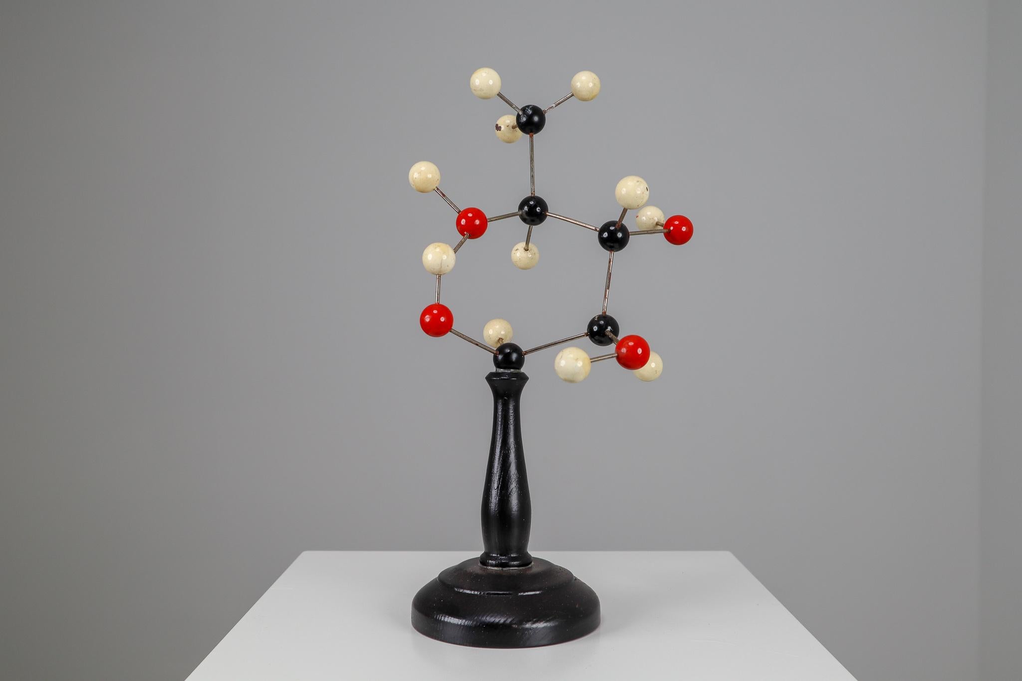 Midcentury decorative scientific molecular model from Czechoslovakia from the 1960s. Made for educational reasons, used for classroom demonstration and study. In good condition with signs of age and patina.