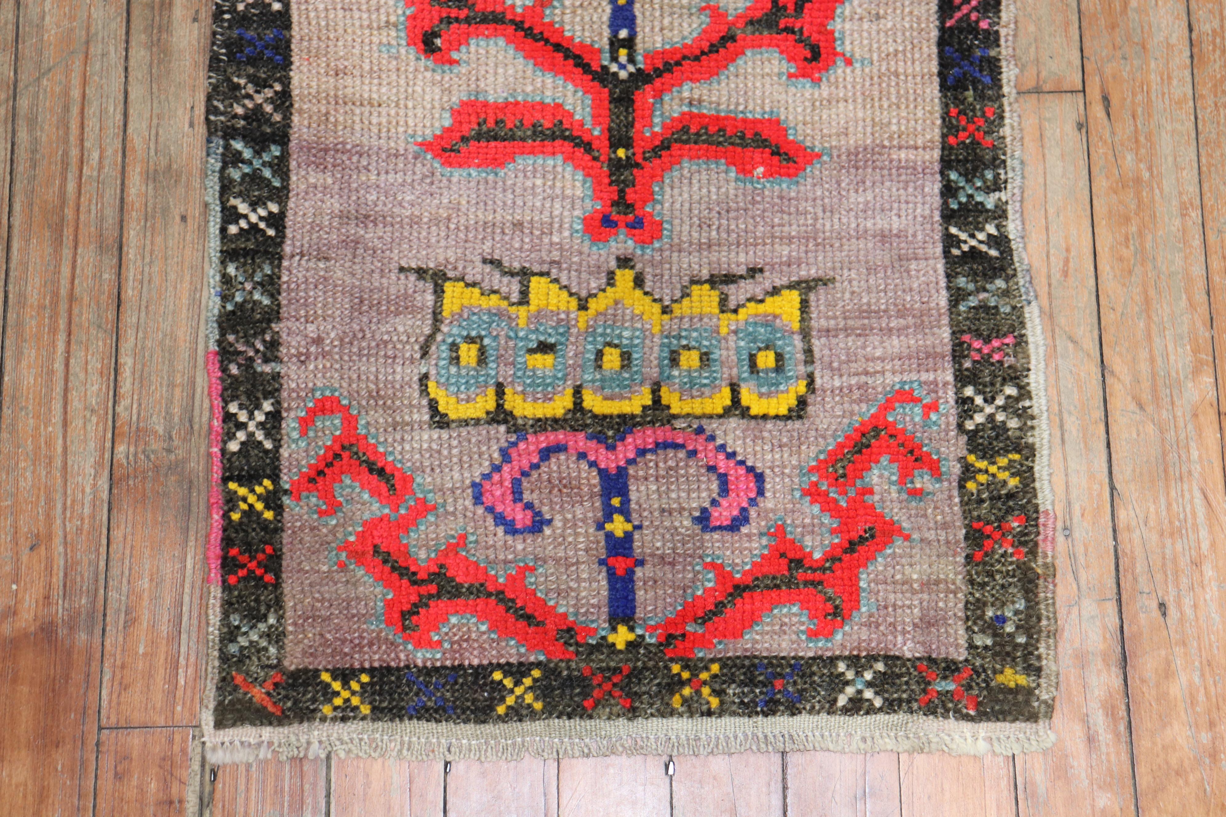 Hand-Knotted Colorful Mini Turkish Mat Rug