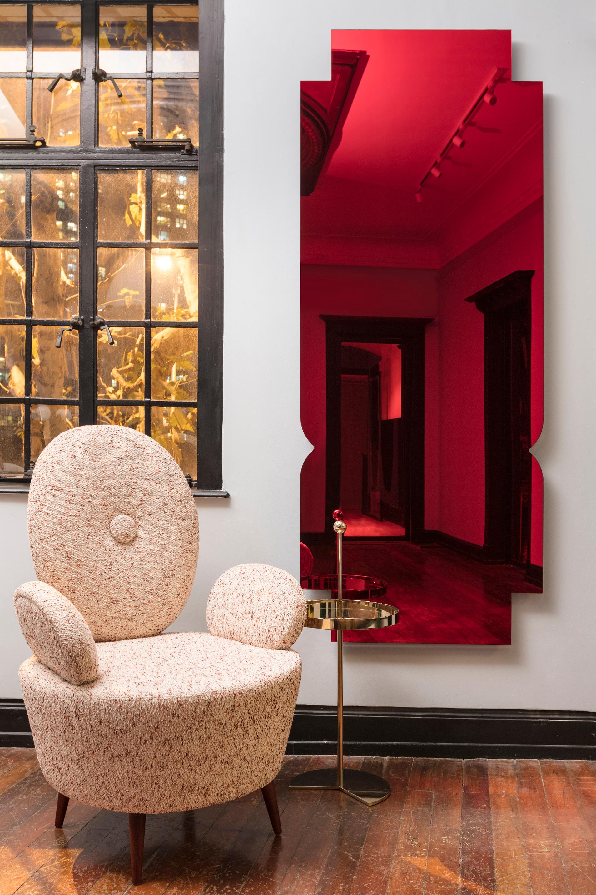 Colorful mirror by Jose Levy, Maison Dada
N3 • W 79 * D 1.8 * H 200 cm
Support in MDF with black ash veneer • Red colored mirror
French designer José Lévy talks about the Morocco that he loves. Four mirrors, four complementary tones, four shapes