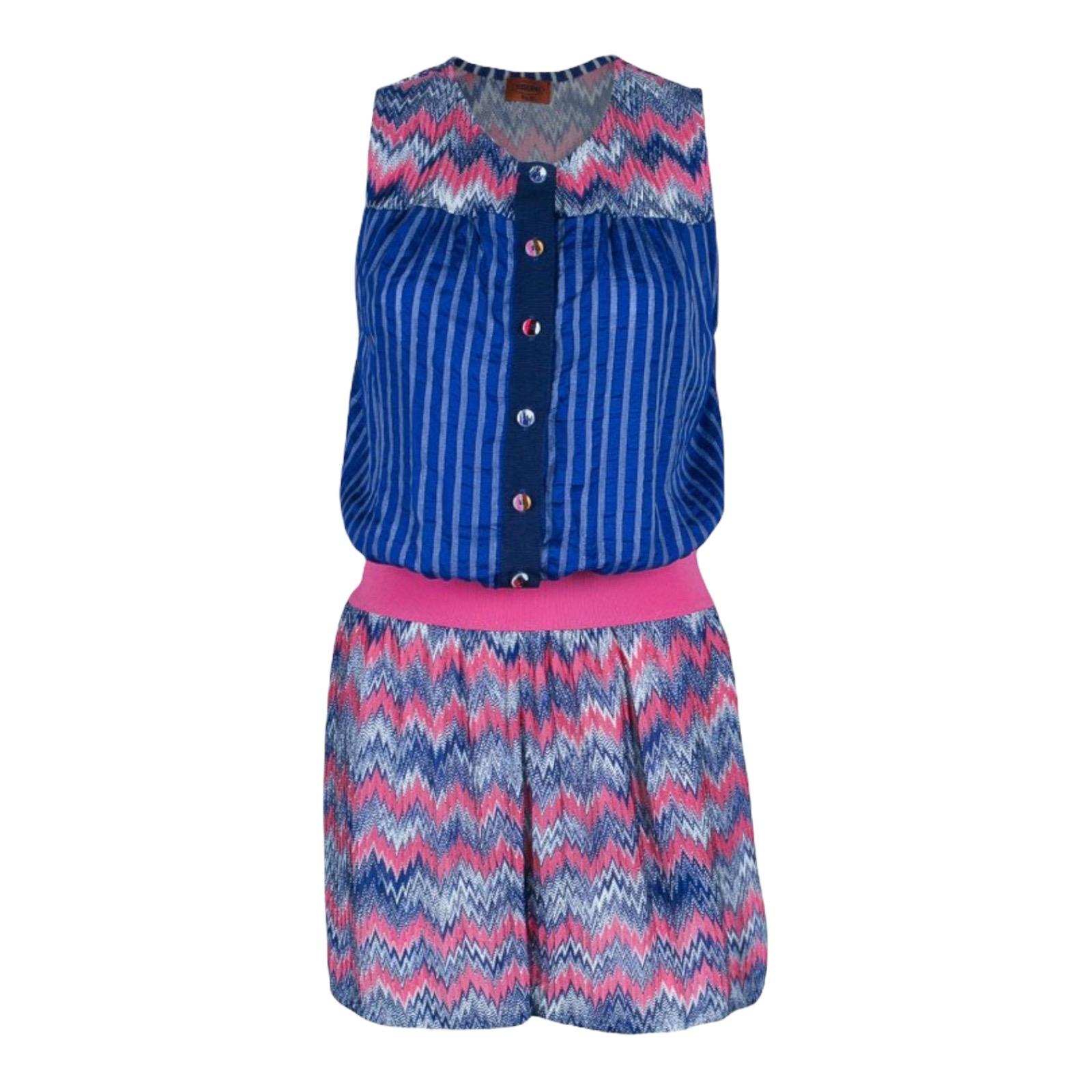 Bunte Missoni Häkelstrick & Seide Jumpsuit Playsuit Romper Overall 42 (Violett) im Angebot