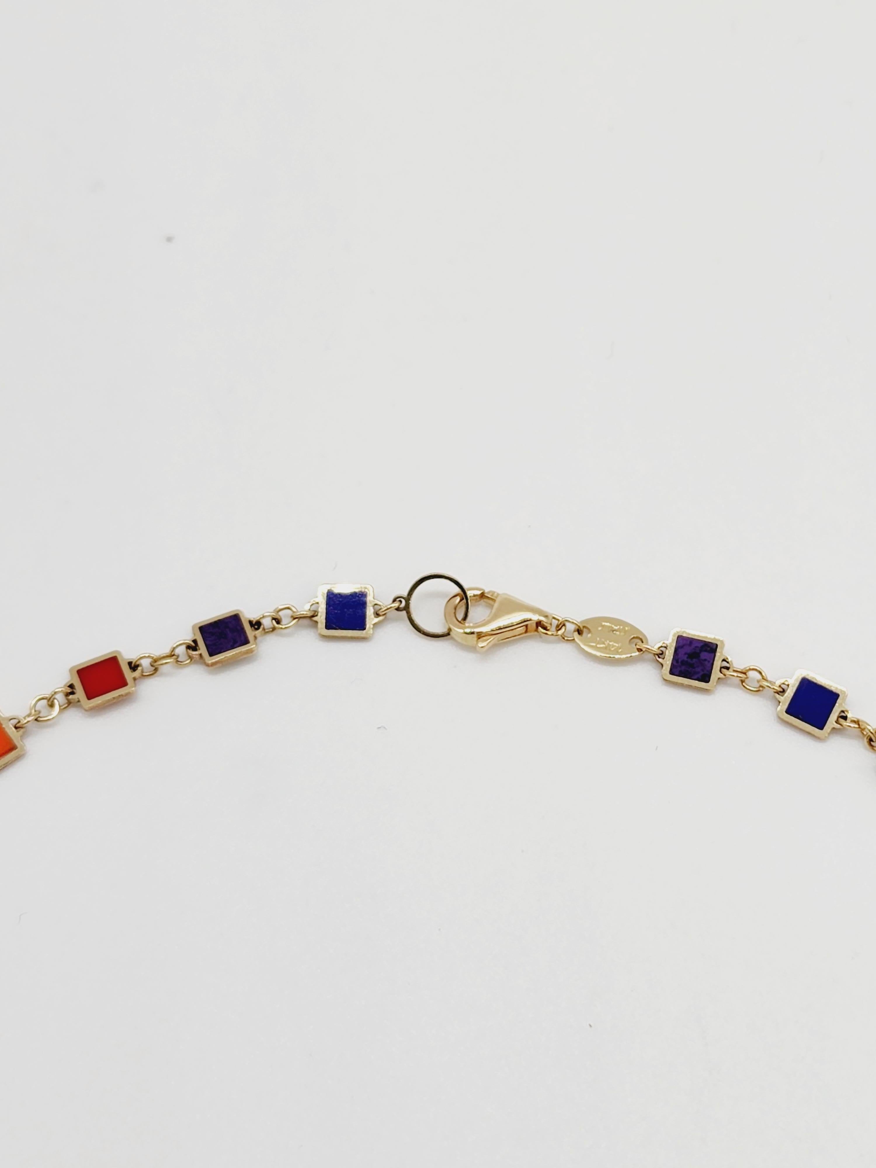 Colorful Mixed Gem Yellow Gold Link Chain Necklace 2