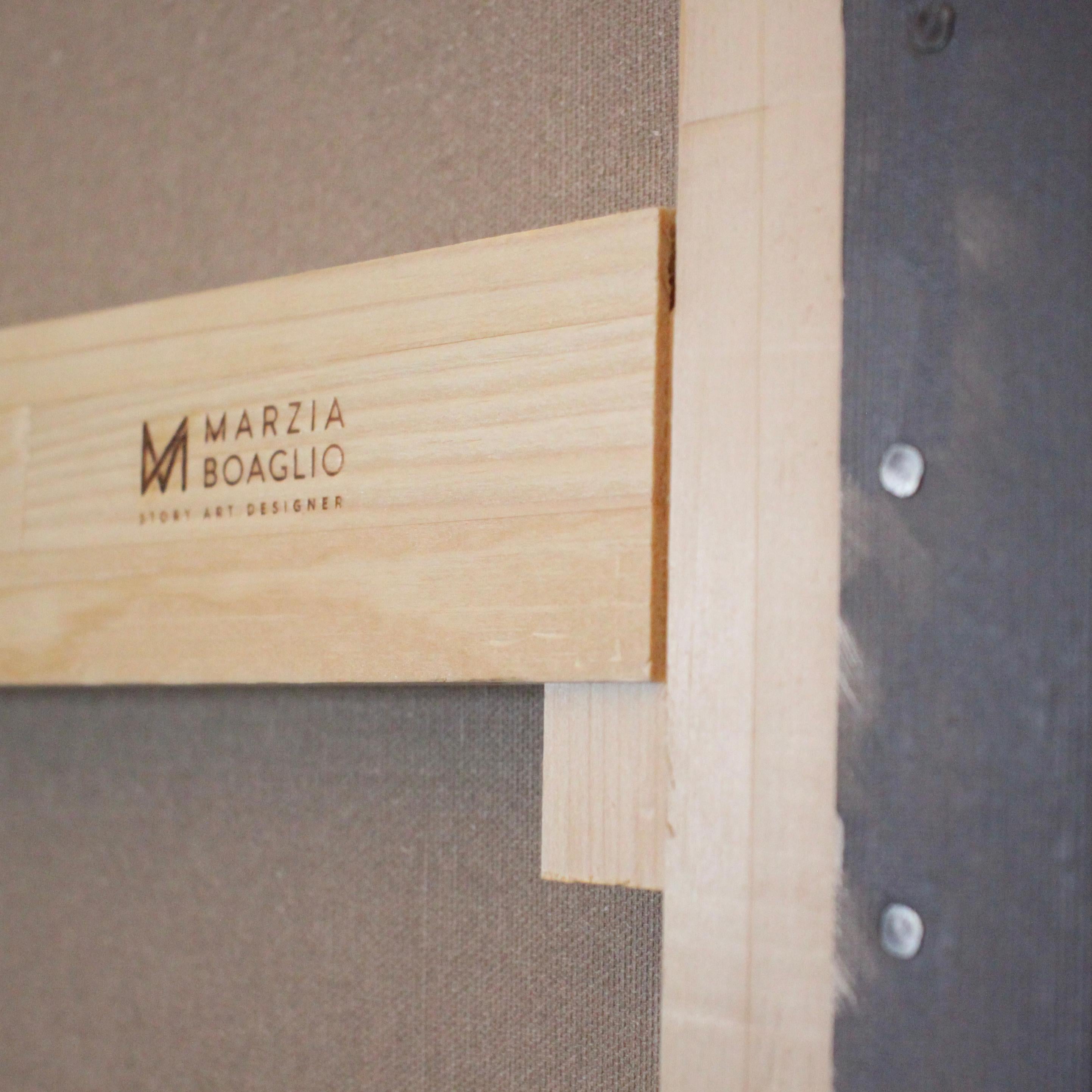 Buntes modernes abstraktes Originalgemälde Meta-Futurismus. Schwarz/Weiß Graustufen (Kaltmalerei) im Angebot