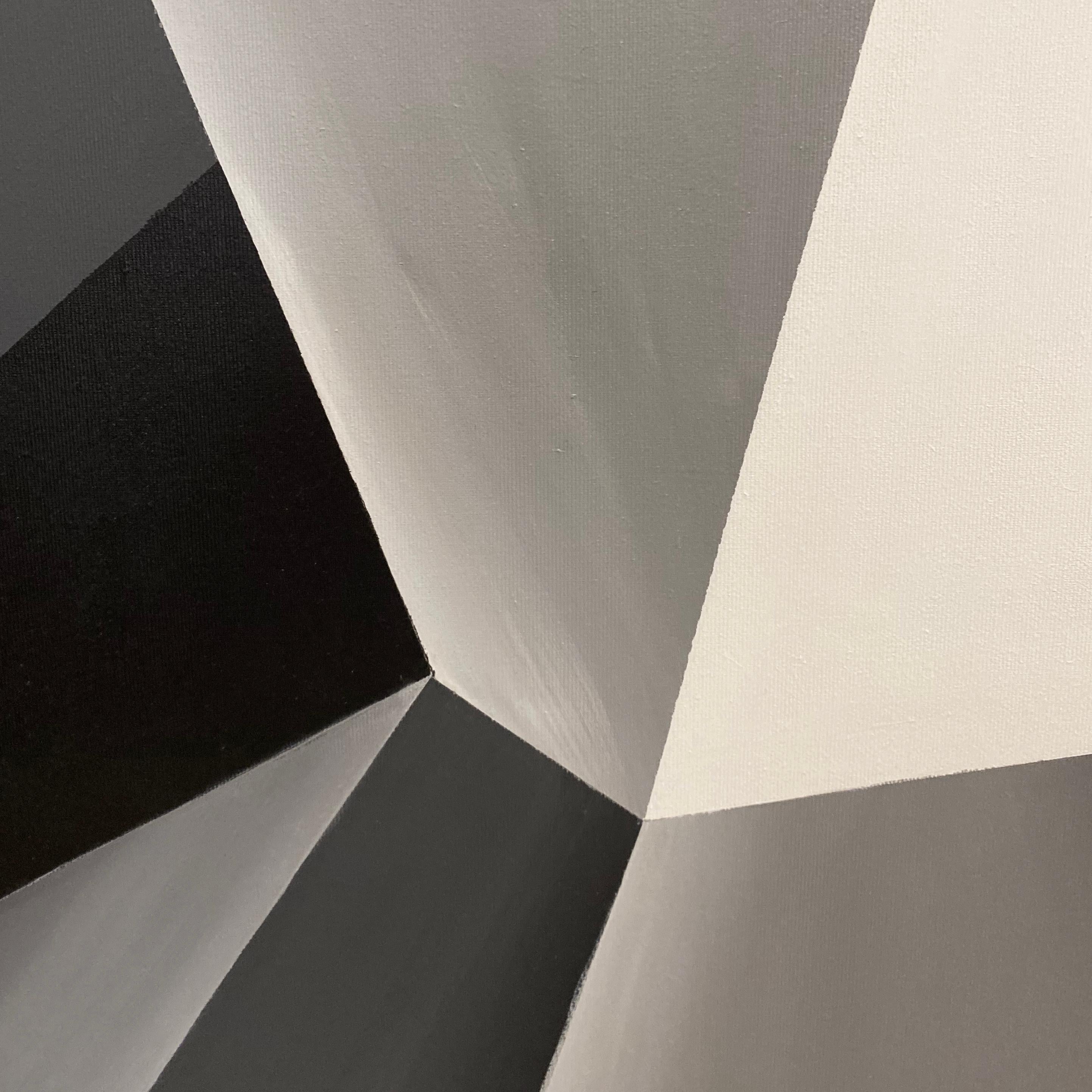 Buntes modernes abstraktes Originalgemälde Meta-Futurismus. Schwarz/Weiß Graustufen (Zeitgenössisch) im Angebot