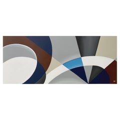 Colorful Modern Abstract Original Painting Meta-Futurism. Brown, cream, blue