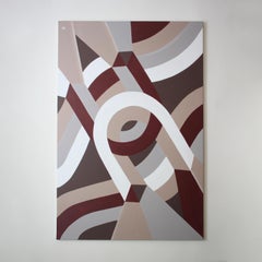 Colorful Modern Abstract Original Painting Meta-Futurism. Burgundy, grey, brown.